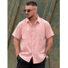 COOFANDY Mens Cuban Guayabera Shirt Short Sleeve Button Down Shirts Summer Beach Vacation Shirts(Pink)