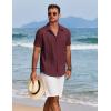 COOFANDY Mens Cuban Guayabera Shirt Short Sleeve Button Down Shirts Summer Beach Vacation Shirts(Wine Red)