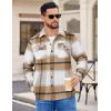 COOFANDY Men’s Flannel Jacket Plaid Shirt Jackets Fleece Shacket Long Sleeve Button Down Fall Thick Warm Outwear(Khaki Block)