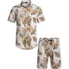 COOFANDY Men’s Hawaiian Matching Set Summer Beach 2 Piece Outfits Flower Button Down Shirts and Shorts Vacation Outfits(2- Navy Blue)