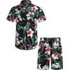 COOFANDY Men’s Hawaiian Matching Set Summer Beach 2 Piece Outfits Flower Button Down Shirts and Shorts Vacation Outfits(Black & Flower)