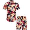 COOFANDY Men’s Hawaiian Matching Set Summer Beach 2 Piece Outfits Flower Button Down Shirts and Shorts Vacation Outfits(Black & Orange Flower)