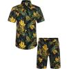 COOFANDY Men’s Hawaiian Matching Set Summer Beach 2 Piece Outfits Flower Button Down Shirts and Shorts Vacation Outfits(Black)