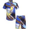 COOFANDY Men’s Hawaiian Matching Set Summer Beach 2 Piece Outfits Flower Button Down Shirts and Shorts Vacation Outfits(Blue Chain)