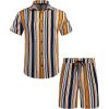 COOFANDY Men’s Hawaiian Matching Set Summer Beach 2 Piece Outfits Flower Button Down Shirts and Shorts Vacation Outfits(Dark Yellow Stripes)