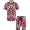 COOFANDY Men’s Hawaiian Matching Set Summer Beach 2 Piece Outfits Flower Button Down Shirts and Shorts Vacation Outfits(Flaming Oasis)