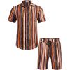 COOFANDY Men’s Hawaiian Matching Set Summer Beach 2 Piece Outfits Flower Button Down Shirts and Shorts Vacation Outfits(Multicolor Stripes)
