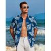COOFANDY Mens Hawaiian Shirt Short Sleeve Button Down Shirts Tropical Floral Summer Beach Shirts(Blue – Palm Leaf)