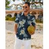 COOFANDY Mens Hawaiian Shirt Short Sleeve Button Down Shirts Tropical Floral Summer Beach Shirts(Navy – White Floral)