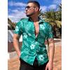 COOFANDY Mens Hawaiian Shirt Short Sleeve Button Down Shirts Tropical Floral Summer Beach Shirts(Turquoise – Palm Leaf)