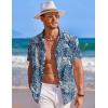 COOFANDY Mens Hawaiian Shirt Short Sleeve Button Down Shirts Tropical Summer Beach Shirts Casual Floral Aloha Shirts(Blue&white Leaves)