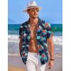COOFANDY Mens Hawaiian Shirt Short Sleeve Button Down Shirts Tropical Summer Beach Shirts Casual Floral Aloha Shirts(Navy-red Flower)