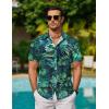 COOFANDY Mens Hawaiian Shirts Short Sleeve Button Down Aloha Shirt Casual Beach Clothes(Black- Blue & Green Leaf)
