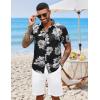 COOFANDY Mens Hawaiian Shirts Short Sleeve Button Down Aloha Shirt Casual Beach Clothes(Black- White Flower)