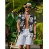 COOFANDY Mens Hawaiian Shirts Short Sleeve Button Down Aloha Shirt Casual Beach Clothes(Black- White Flower)