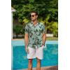 COOFANDY Mens Hawaiian Shirts Short Sleeve Button Down Aloha Shirt Casual Beach Clothes(Dark Gray – Ice Green Leaves)