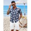 COOFANDY Mens Hawaiian Shirts Short Sleeve Button Down Aloha Shirt Casual Beach Clothes(Navy Blue- White Flower)