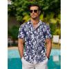 COOFANDY Mens Hawaiian Shirts Short Sleeve Button Down Aloha Shirt Casual Beach Clothes(White- Palm Leaf)