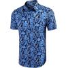 COOFANDY Mens Hawaiian Shirts Short Sleeve Casual Button Down Tropical Beach Shirt(Black / Royal Blue Leaf)