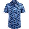 COOFANDY Mens Hawaiian Shirts Short Sleeve Casual Button Down Tropical Beach Shirt(Black / Royal Blue Leaf)