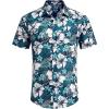 COOFANDY Mens Hawaiian Shirts Short Sleeve Casual Button Down Tropical Beach Shirt(Green / White Floral)