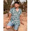 COOFANDY Mens Hawaiian Shirts Short Sleeve Casual Button Down Tropical Beach Shirt(Green / White Leaf)