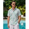 COOFANDY Mens Hawaiian Shirts Short Sleeve Casual Button Down Tropical Beach Shirt(Light Green / White Leaf)