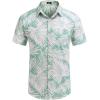 COOFANDY Mens Hawaiian Shirts Short Sleeve Casual Button Down Tropical Beach Shirt(Light Green / White Leaf)