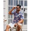 COOFANDY Mens Hawaiian Shirts Short Sleeve Casual Button Down Tropical Beach Shirt(Navy Blue / Pink Floral)
