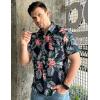 COOFANDY Mens Hawaiian Shirts Short Sleeve Casual Button Down Tropical Beach Shirt(Navy Blue / Plam Leaf)
