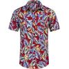 COOFANDY Mens Hawaiian Shirts Short Sleeve Casual Button Down Tropical Beach Shirt(Red / Blue Leaf)