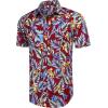 COOFANDY Mens Hawaiian Shirts Short Sleeve Casual Button Down Tropical Beach Shirt(Red / Blue Leaf)