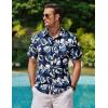 COOFANDY Mens Hawaiian Shirts Short Sleeve Casual Button Down Tropical Beach Shirt(Royal Blue / White Leaf)