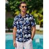 COOFANDY Mens Hawaiian Shirts Short Sleeve Casual Button Down Tropical Beach Shirt(Royal Blue / White Leaf)