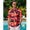COOFANDY Mens Hawaiian Shirts Short Sleeve Casual Button Down Tropical Beach Shirt(Sunset Red)
