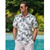 COOFANDY Mens Hawaiian Shirts Short Sleeve Casual Button Down Tropical Beach Shirt(White / Light Blue Leaf)