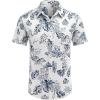 COOFANDY Mens Hawaiian Shirts Short Sleeve Casual Button Down Tropical Beach Shirt(White / Light Blue Leaf)