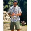 COOFANDY Mens Hawaiian Shirts Short Sleeve Casual Button Down Tropical Beach Shirt(White / Purple Leaf)