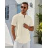 COOFANDY Men’s Henley Shirt Short Sleeve Stand Collar Summer Casual Beach Hippie T-Shirts(Beige)