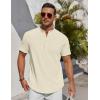 COOFANDY Men’s Henley Shirt Short Sleeve Stand Collar Summer Casual Beach Hippie T-Shirts(Beige)