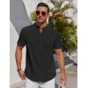 COOFANDY Men’s Henley Shirt Short Sleeve Stand Collar Summer Casual Beach Hippie T-Shirts(Black)