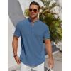COOFANDY Men’s Henley Shirt Short Sleeve Stand Collar Summer Casual Beach Hippie T-Shirts(Grey Blue)