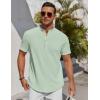 COOFANDY Men’s Henley Shirt Short Sleeve Stand Collar Summer Casual Beach Hippie T-Shirts(Ice Green)