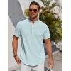 COOFANDY Men’s Henley Shirt Short Sleeve Stand Collar Summer Casual Beach Hippie T-Shirts(Light Blue)