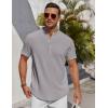 COOFANDY Men’s Henley Shirt Short Sleeve Stand Collar Summer Casual Beach Hippie T-Shirts(Light Grey)