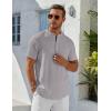 COOFANDY Men’s Henley Shirt Short Sleeve Stand Collar Summer Casual Beach Hippie T-Shirts(Light Grey)
