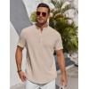 COOFANDY Men’s Henley Shirt Short Sleeve Stand Collar Summer Casual Beach Hippie T-Shirts(Light Khaki)