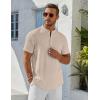 COOFANDY Men’s Henley Shirt Short Sleeve Stand Collar Summer Casual Beach Hippie T-Shirts(Light Khaki)