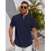 COOFANDY Men’s Henley Shirt Short Sleeve Stand Collar Summer Casual Beach Hippie T-Shirts(Navy Blue)