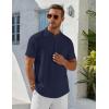 COOFANDY Men’s Henley Shirt Short Sleeve Stand Collar Summer Casual Beach Hippie T-Shirts(Navy Blue)